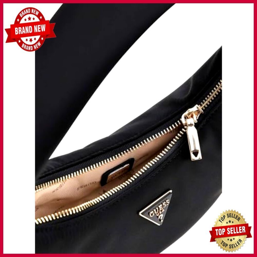 Satin Mini Shoulder Bag with Top Zip and Gold Hardware - Picture 2 of 6